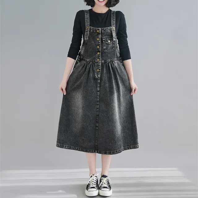 Denim Suspender Skirt Dress Denim Skirt Black - Shop at LoveMi