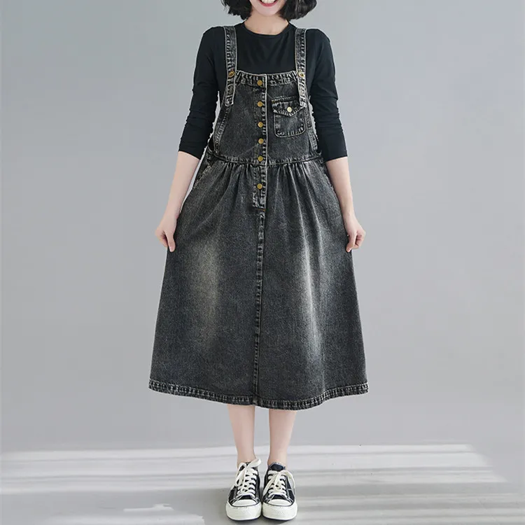 Denim Suspender Skirt Dress Denim Skirt - Black