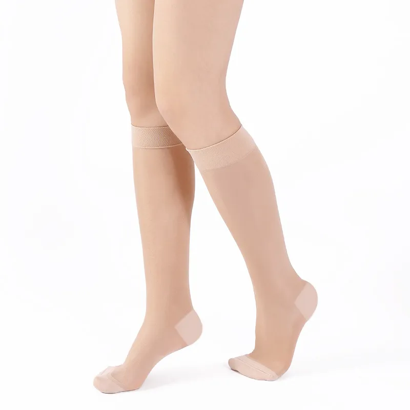 Women's Solid Color Minimalist Thin Compression Stockings - Light Flesh Color Toe Cover-M