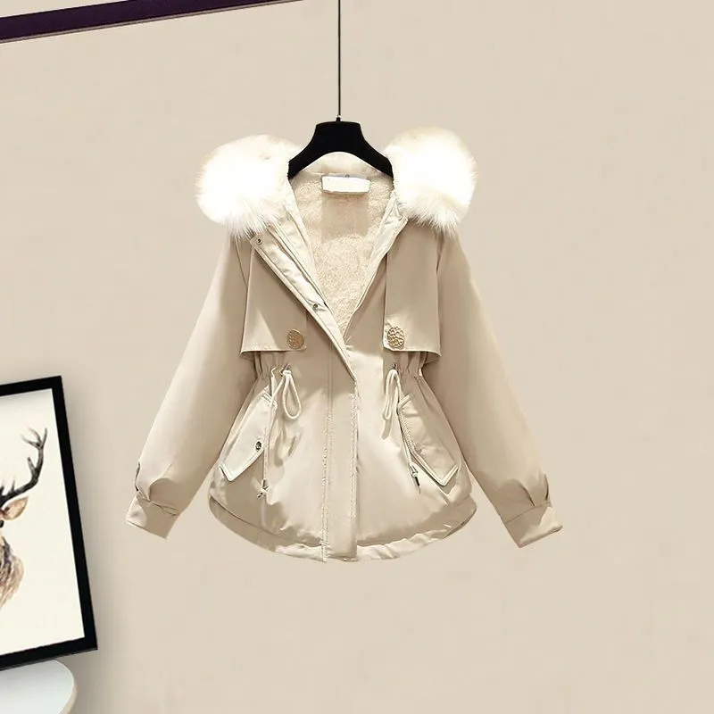 Women's Casual Sweater Haren Pants And Velvet Cotton Suit Set - Beige Coat