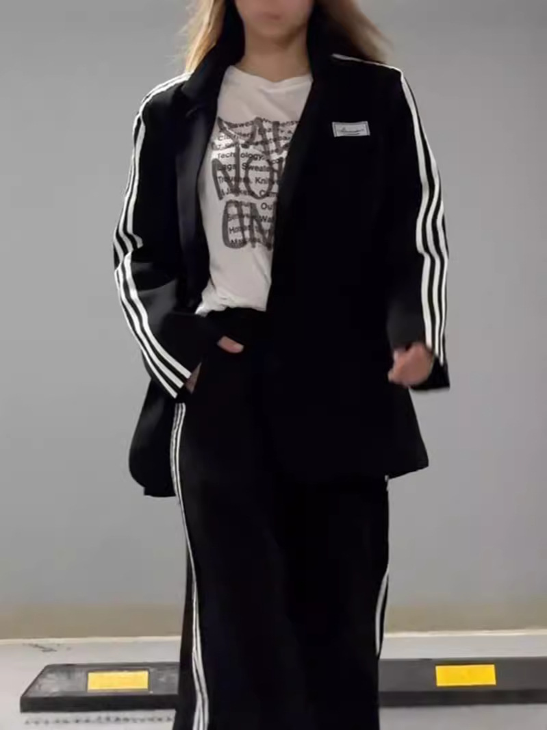 Loose Long-sleeved Ribbon Stitching Trousers Two-piece Suit