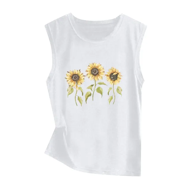 Sunflower Print Sleeveless Women's Vest Butterfly Top 45923 - Shop at LoveMi