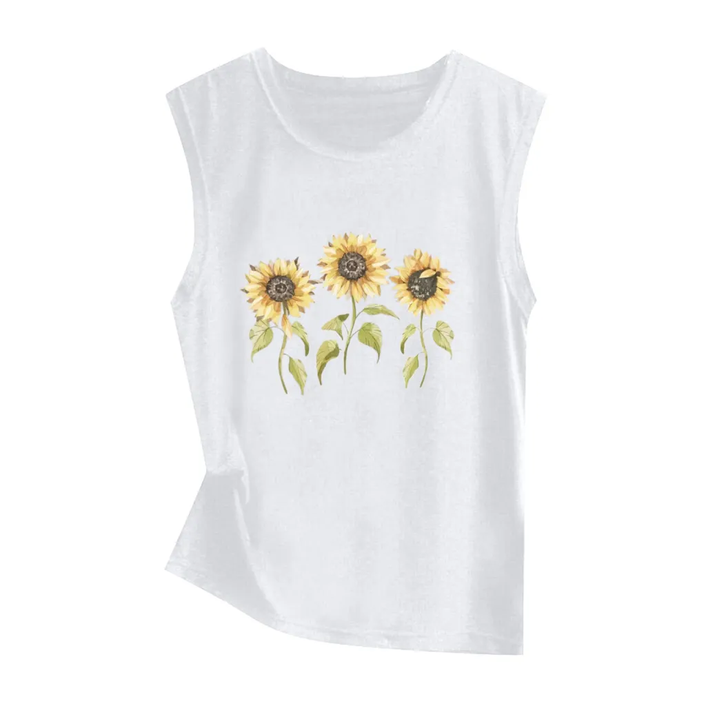 Sunflower Print Sleeveless Women's Vest Butterfly Top - 45923