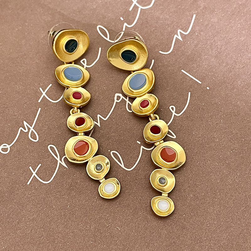 Special-interest Design Long Retro Gold Light Luxury Eardrops Mid-Ancient Enamel Glaze Earrings Long Irregular
