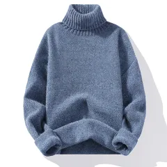 Autumn And Winter Thickened Mink-like Wool Korean Style Trendy Solid Color Casual Turtleneck Knitwear Sweater - Blue - View 1