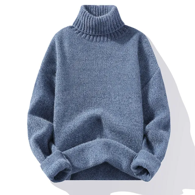 Autumn And Winter Thickened Mink like Wool Korean Style Trendy Solid Color Casual Turtleneck Knitwear Sweater Blue - Shop at LoveMi