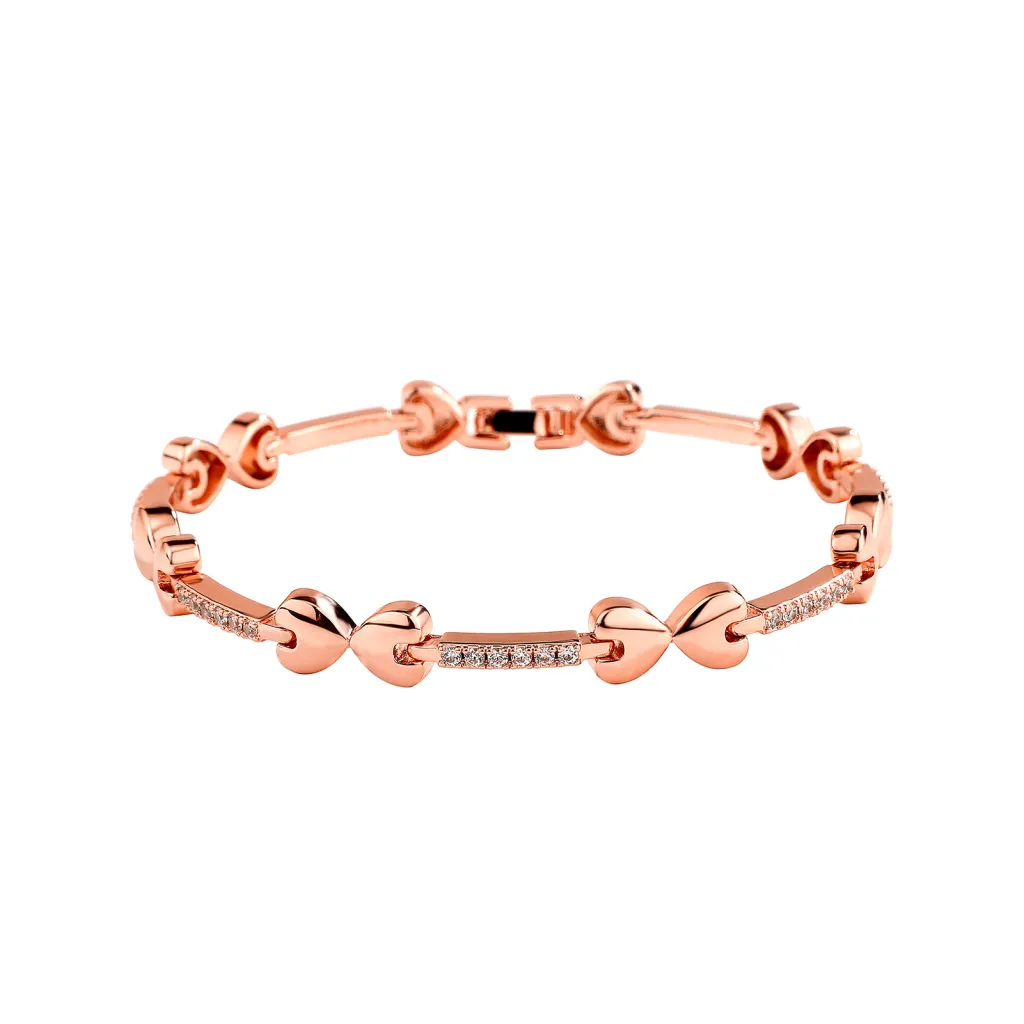 European Hip Hop Bracelet Tennis Chain Inlaid Copper Zircon Box Buckle - Rose Gold