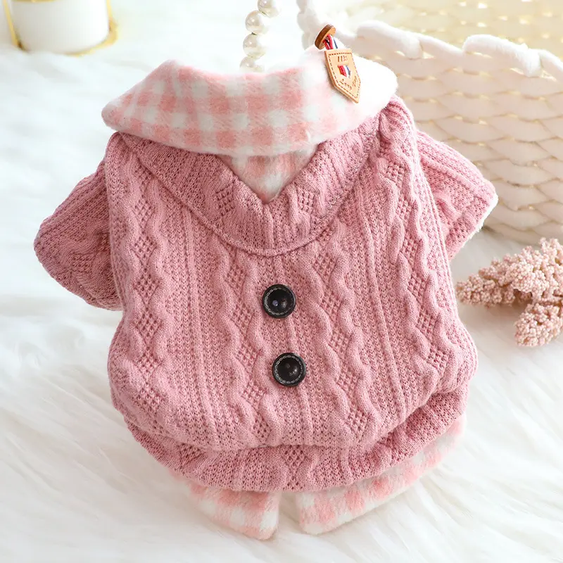 Dog Clothes Sweater Fake Two Pieces Fleece-lined