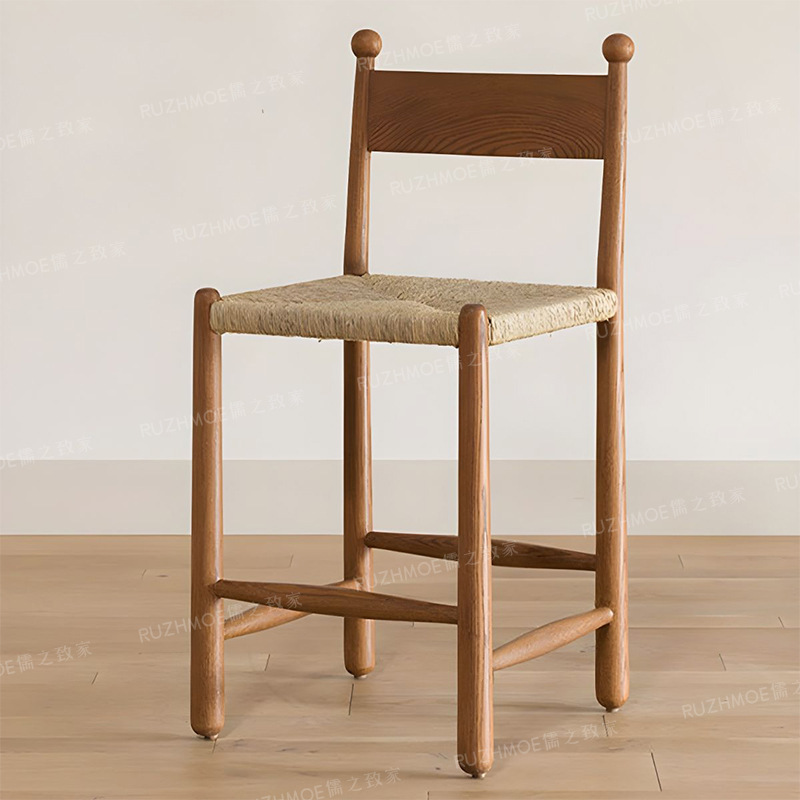 Solid Wood Retro High-back Counter Chair