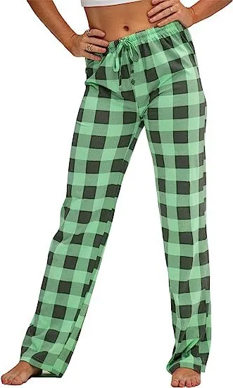 Women's Spring And Autumn Drawstring Plaid Printed Pants Length Leisure Pants Home - Lu Color-Xl