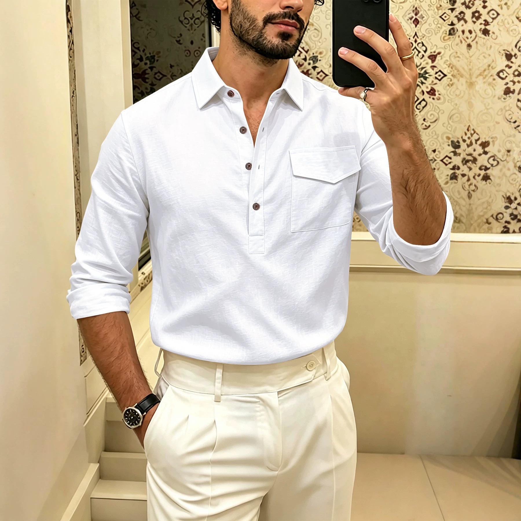 Men's Slim-fit T-shirt Solid-color Polo Shirt