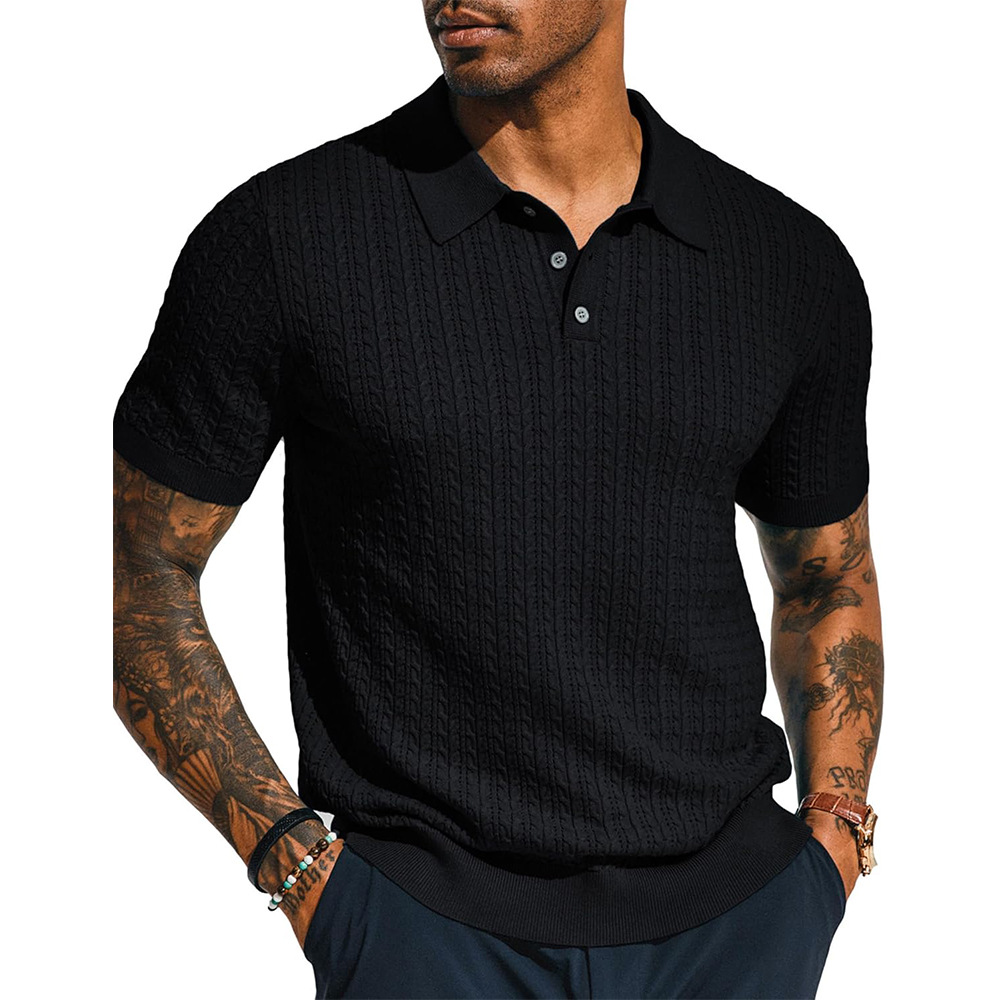 Mens Casual Knitted Shirt Summer Top With Short Sleeves