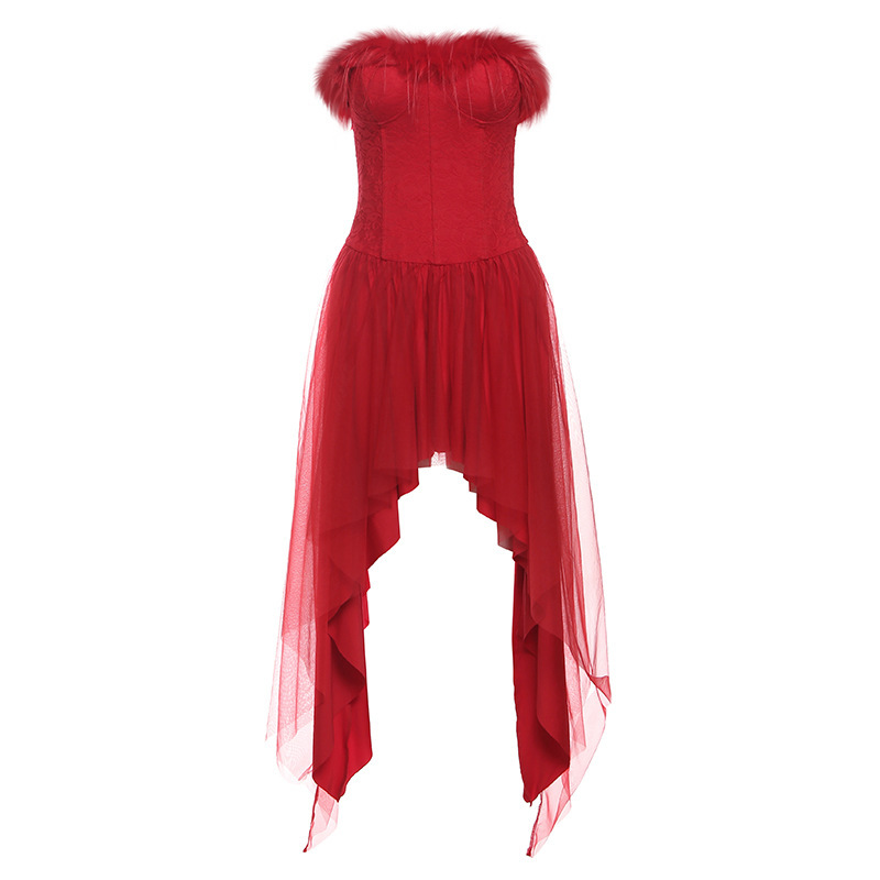 Women's Solid Color Slim Fit High Waist Fashion Off-neck Tube Top Dress