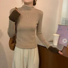 Slim Fit Western Style Slimming Bottoming Shirt Inner Wear Blouse - Khaki - View 1