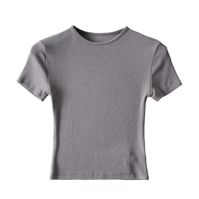 New Basic Style Slim fit Solid Color Round Neck Bottoming Shirt Workout Top Gray - Shop at LoveMi
