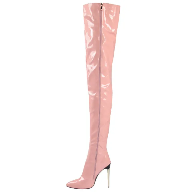 Lady's Plus size Over the knee Fashion Boots With Metal Heels Pink - Shop at LoveMi