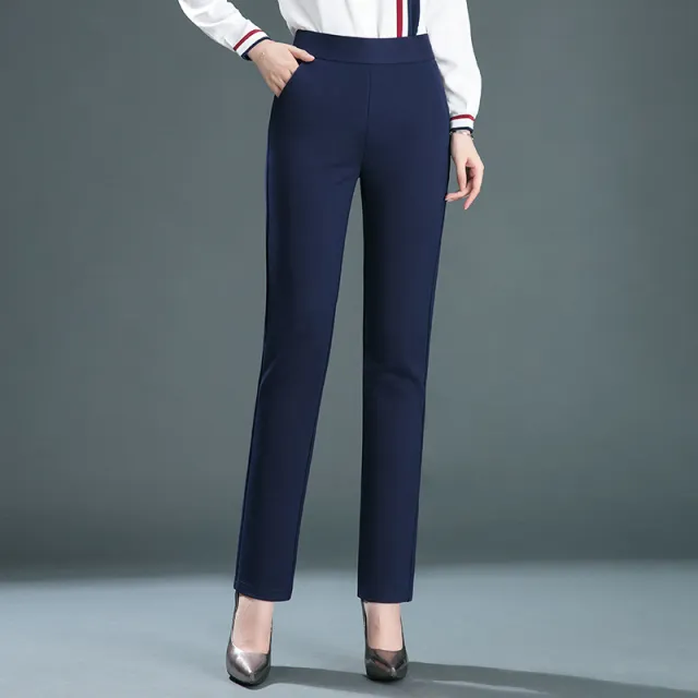 Straight Elastic High Waist Slimming Pants Navy Blue - Shop at LoveMi