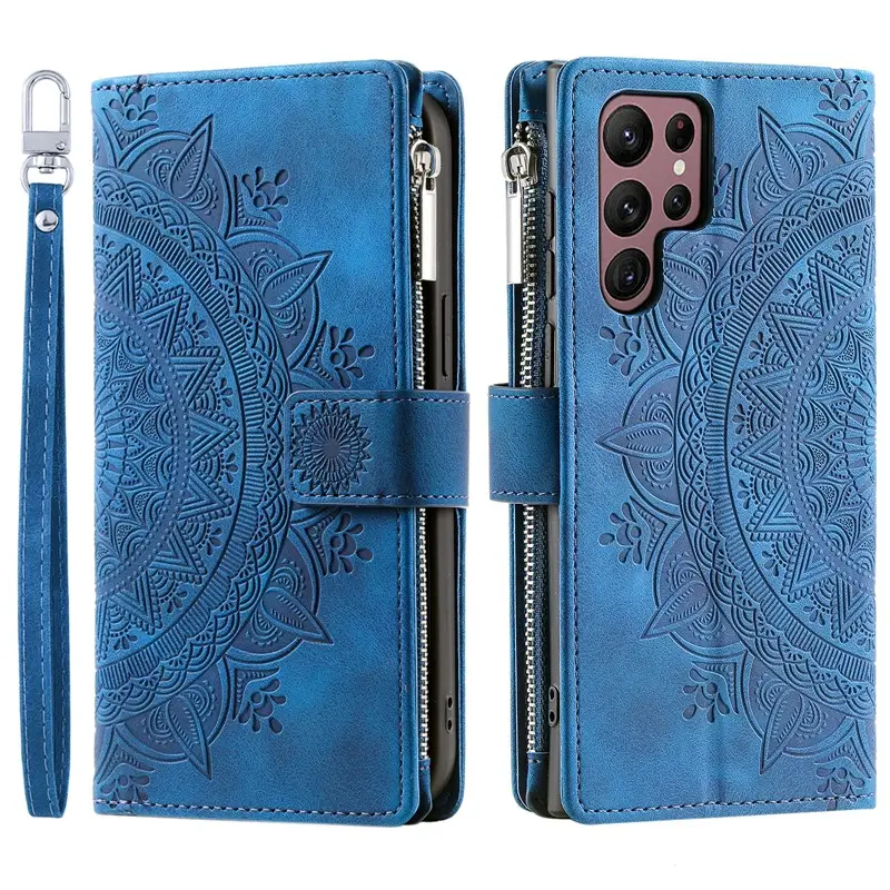 Cards Zipper Bag Mobile Phone Leather Case Mandala Embossed Card