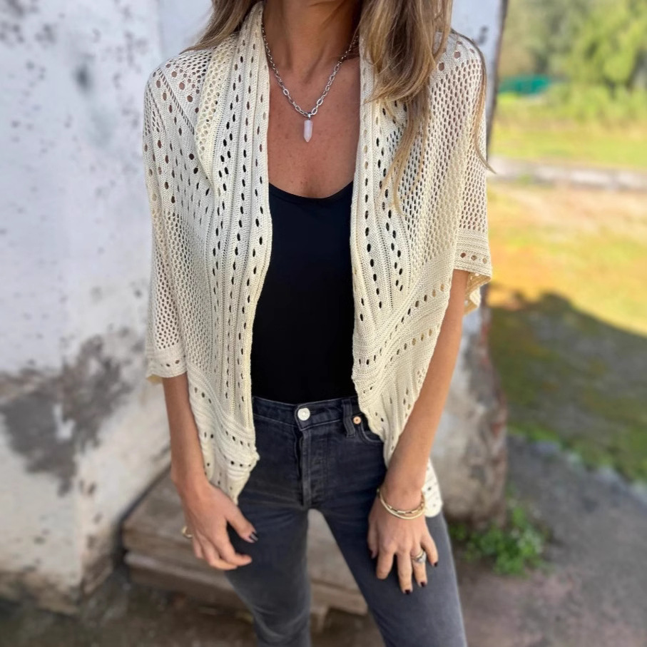 Hollow-out Half-sleeved Cardigan Knitted Fashion Cardigan Sweater