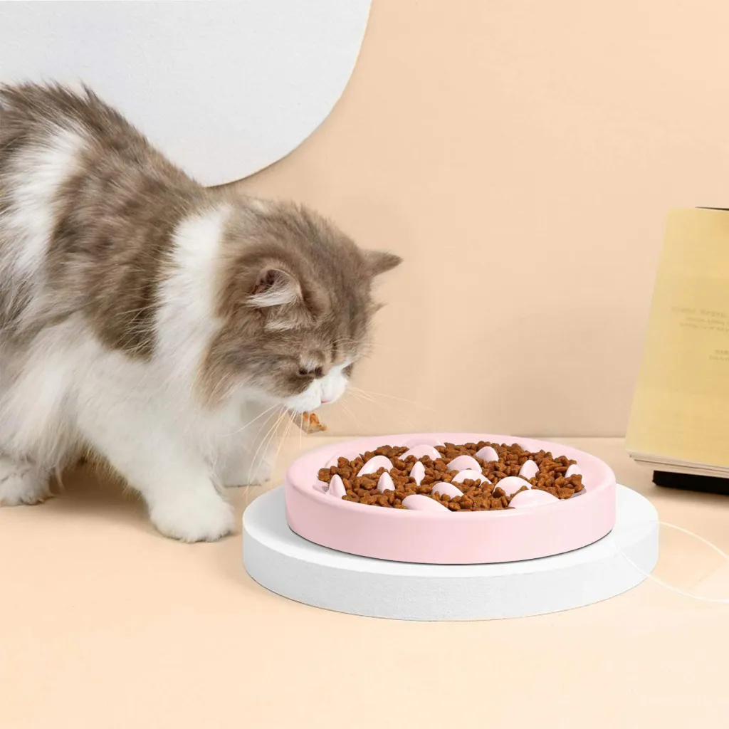 Dogs And Cats Slow Feeding Bowl Pet Bowl Cat Slow Tableware Feeder - Pink Large