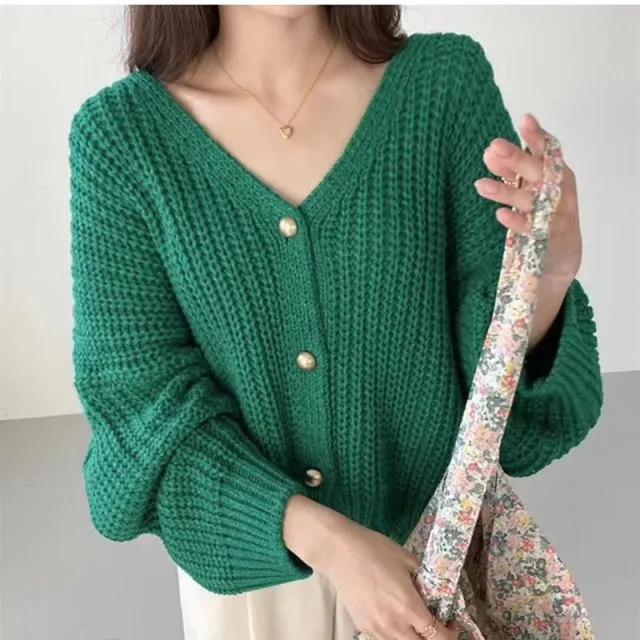 Sweater Cardigan Autumn And Winter New Loose Slimming Sweater Green - Shop at LoveMi