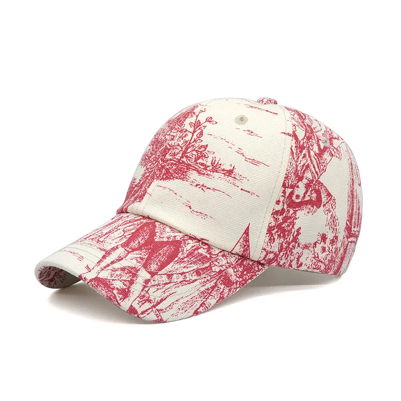 Printed Face Cover Sun-proof Peaked Cap - Pink