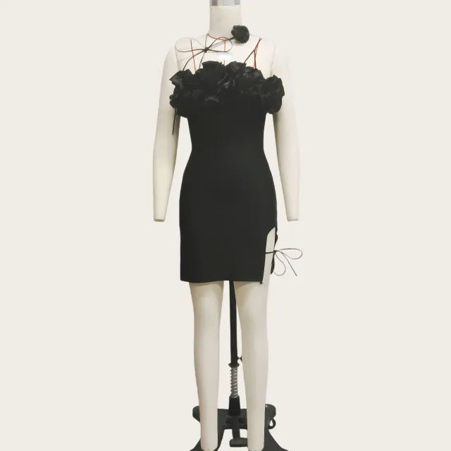 Womens Rose Leather Cord Lace Up High End Satin Floral Tube Dress Rose - Shop at LoveMi