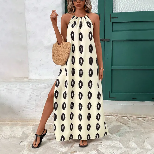 French Design Elegant Halter Beach Maxi Dress Black - Shop at LoveMi