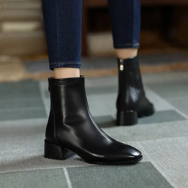 New Chunky Heel Square Toe Ankle Boots Black - Shop at LoveMi