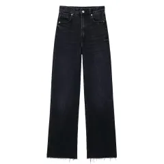 Fashion Casual High Waist Straight Wide Leg Denim Trousers For Women - Black - View 1
