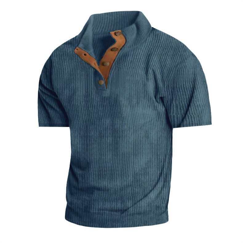 Loose-Fit Men’s Stand Collar Short-Sleeve Corduroy Shirt Loose-Fit Men’s Stand Collar Short-Sleeve Corduroy Shirt