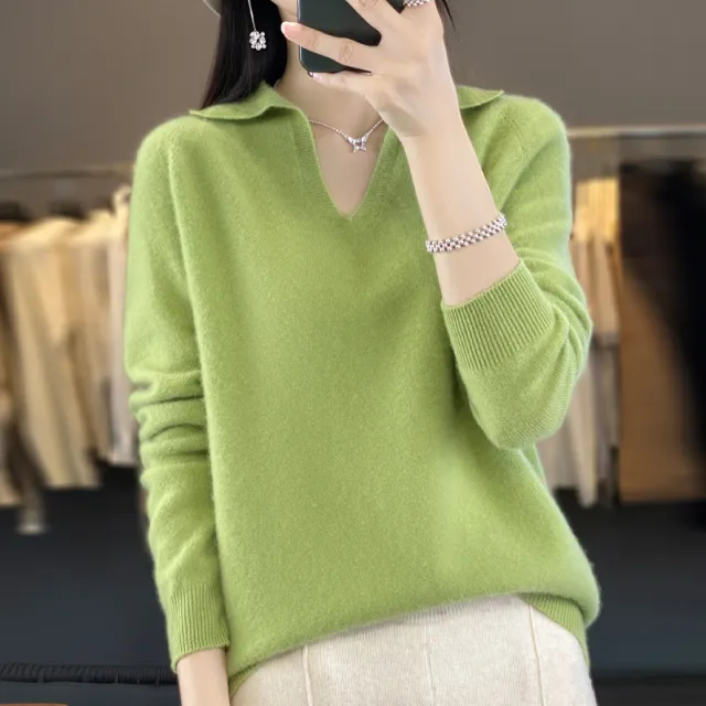 Pure Wool Idle Style Knitted Bottoming Shirt High grade Top Green - Shop at LoveMi