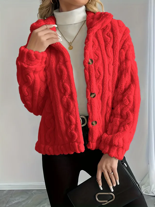 Fashion Plush Warm Women's Jacket Top Red - Shop at LoveMi