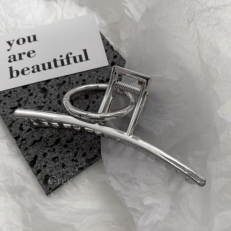 Personalised Metal Silver Hanging Ring Barrettes - Circle Grip