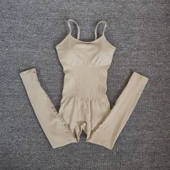 Summer New Plus Size Bikini Sports Sling Vest Nude Feel Violently Sweat Body Shaping S Yoga Shorts Jumpsuit - Khaki - View 1