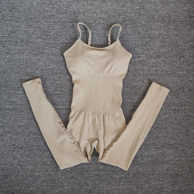 Summer New Plus Size Bikini Sports Sling Vest Nude Feel Violently Sweat Body Shaping S Yoga Shorts Jumpsuit Khaki - Shop at LoveMi