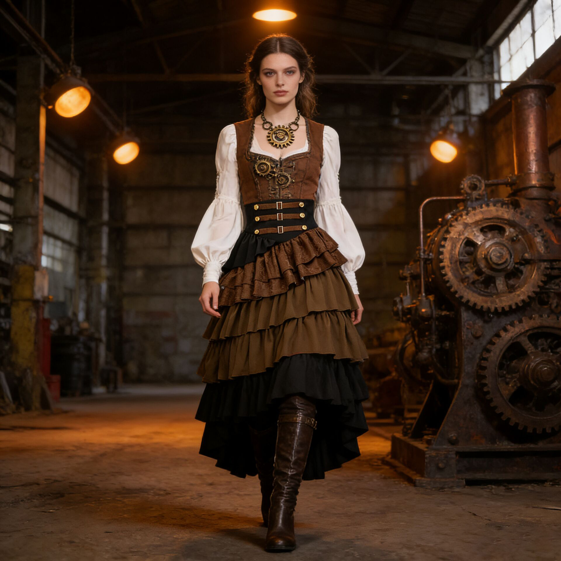Female Steampunk Gothic Skirt Pirate High Waist Layered Frillies