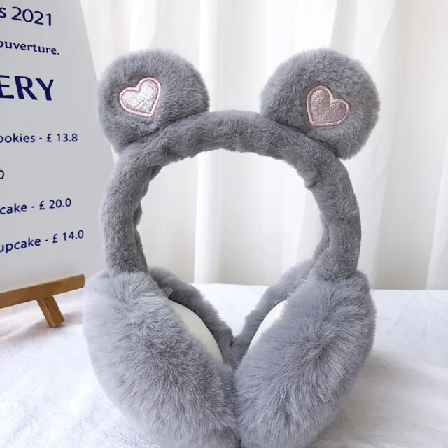 Winter Bear Ears Foldable Warm keeping Earmuffs Gray - Shop at LoveMi