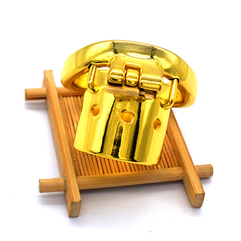 Stainless Steel Gold-plated Straight Eight-hole Chastity Lock 3
