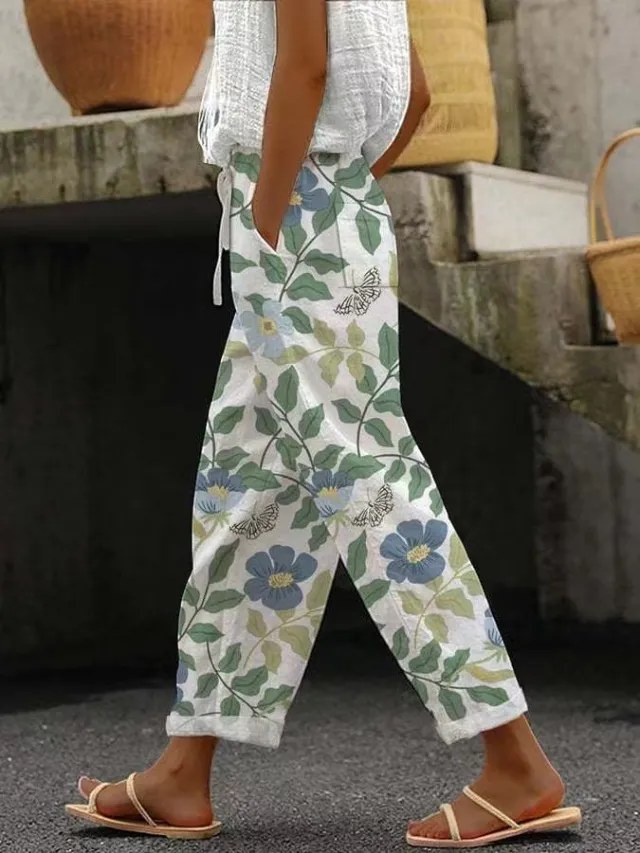 Pocket Casual Printed Elastic Waist Cropped Straight Pants Figure 2 - Shop at LoveMi