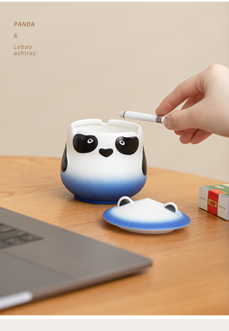 Title 12, Cute Creative Panda Ashtray With Lid Prevent Fl...