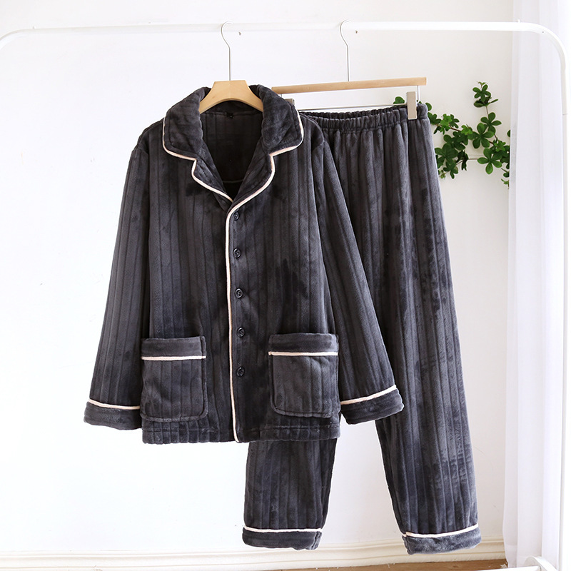 Coral Fleece Thickened, Lined Cozy Pajama Set For Couples