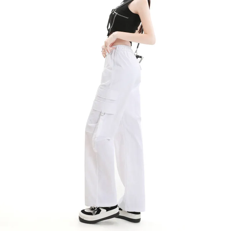 American Parachute Overalls Thin Quick-drying High Waist Slimming - White Lengthened