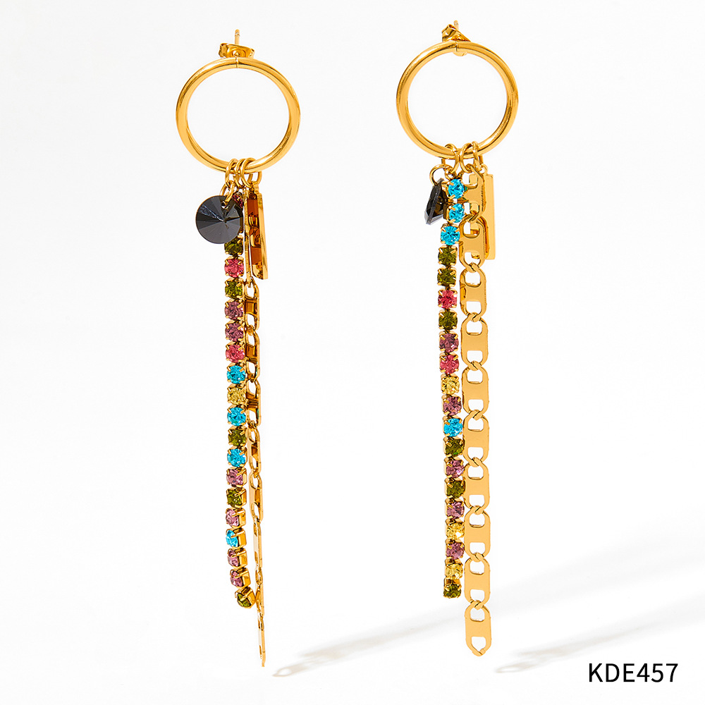 Original Design Colorful Long Tassel Rhinestone Earrings