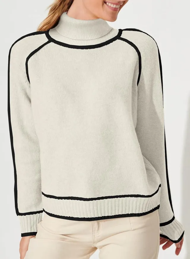 Autumn And Winter Solid Color Color Matching High necked Casual Women's Clothing Fashion Knit Top Outerwear Khaki - Shop at LoveMi