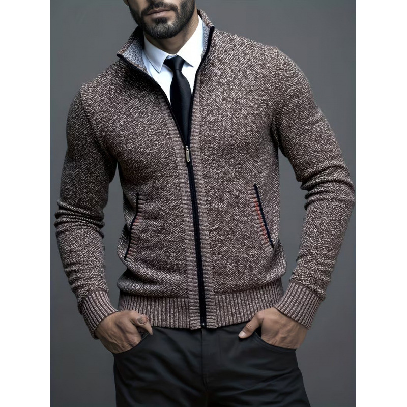 Men's Stand-up Collar Knitted Sweater Coat - Image 8
