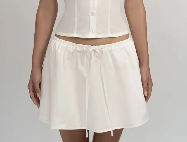 Women's Solid Color Casual Top Waist Trimming Shirt Women's High Waist A Line Skirt White Skirt - Shop at LoveMi