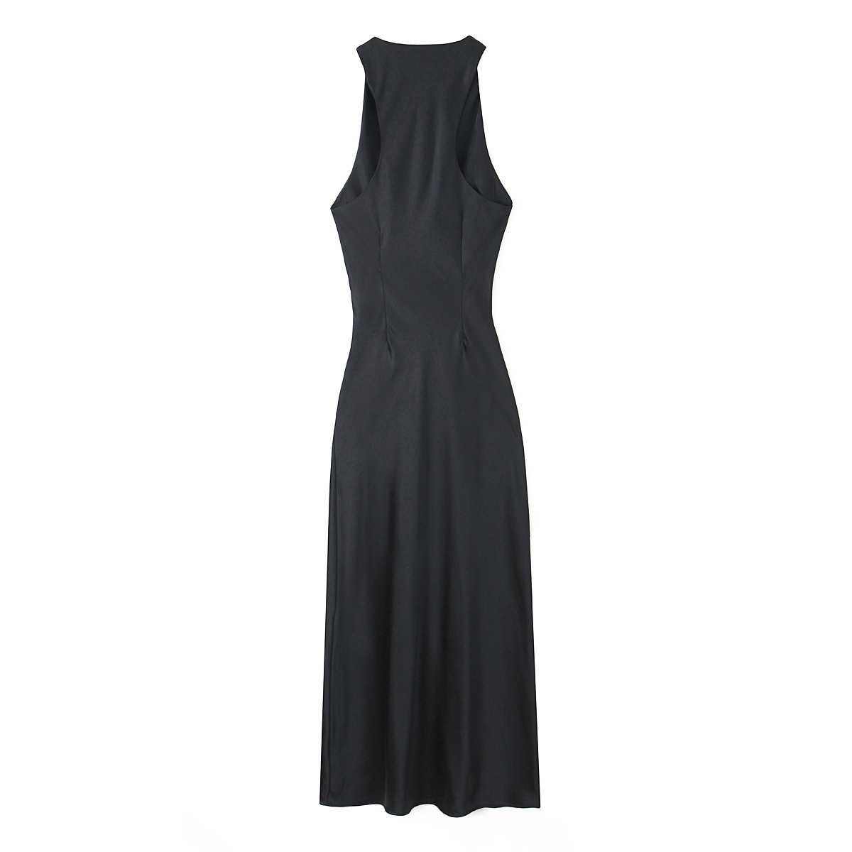 Women's Fashion Sleeveless Pleated Waist Tight Silk Satin Dress