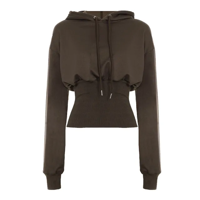 High Street American Idle Style Elastic Waist tightening Hooded Jacket Brown - Shop at LoveMi