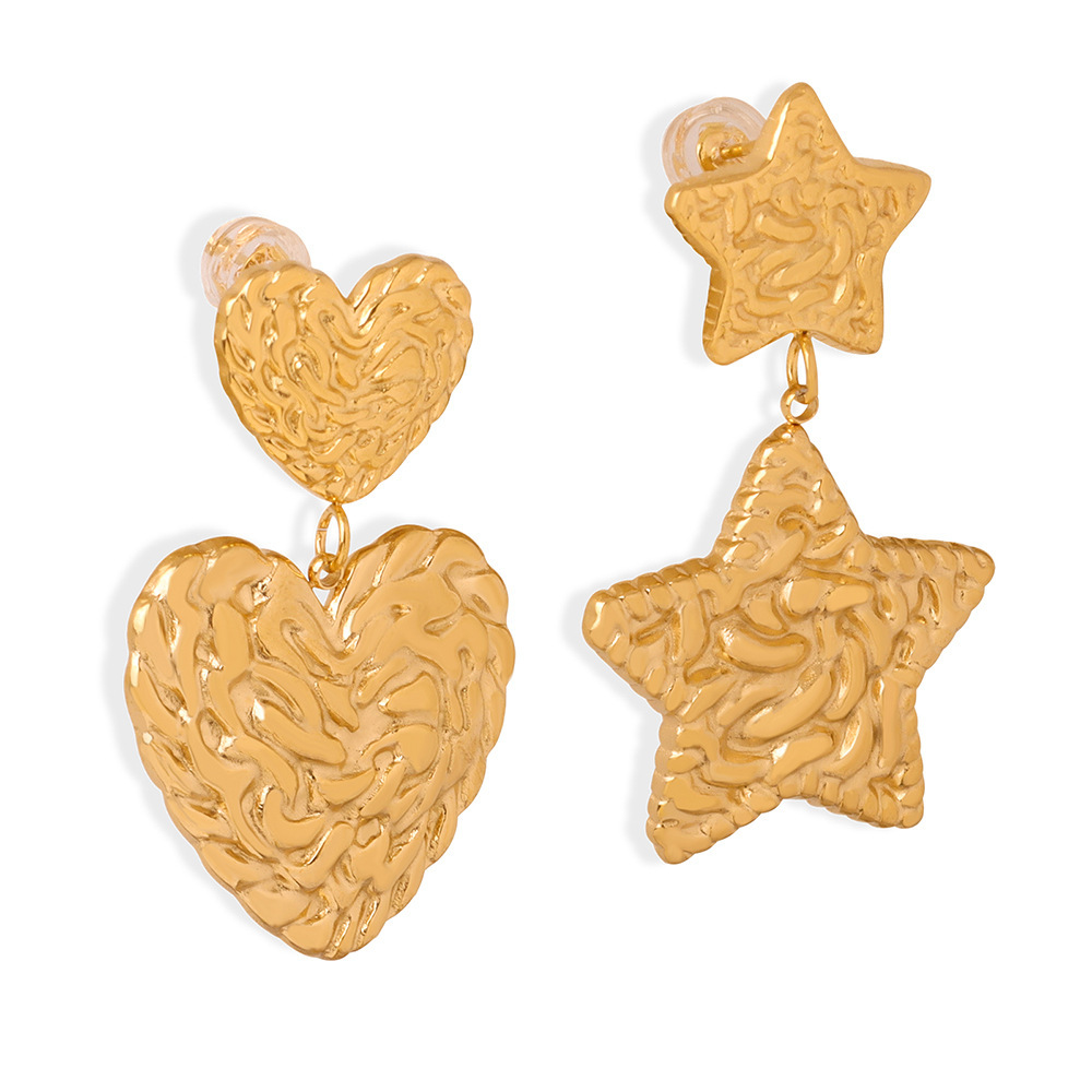 Stars Heart Design Eardrops Stud Earrings Titanium Steel Gold Plated Earrings